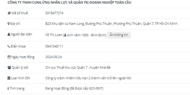 Giấy phép cho thuê lại lao động của Toàn Cầu