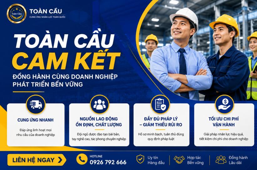 Cho Thuê Lao Động Toàn Cầu cam kết mang lại khả năng đáp ứng nhân sự nhanh chóng, linh hoạt